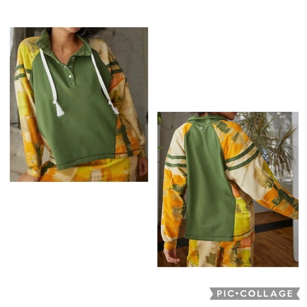UO OUT FROM UNDER Women’s Green Gold BILLIE Popover Sweatshirt Cozy Snap Size S